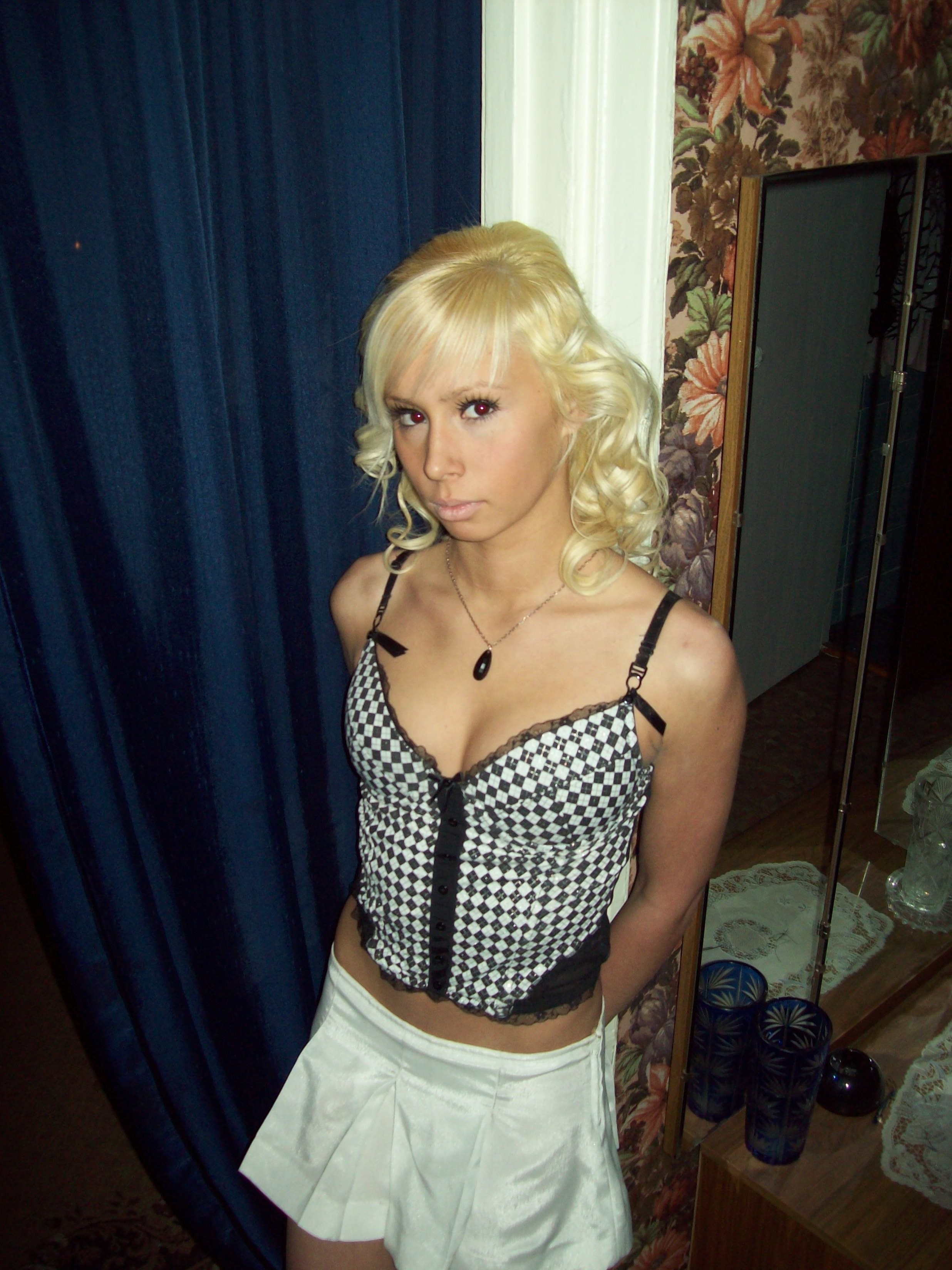Amateur Shaved Skinny Blonde Girlfriend Wearing Platform High Heels photo