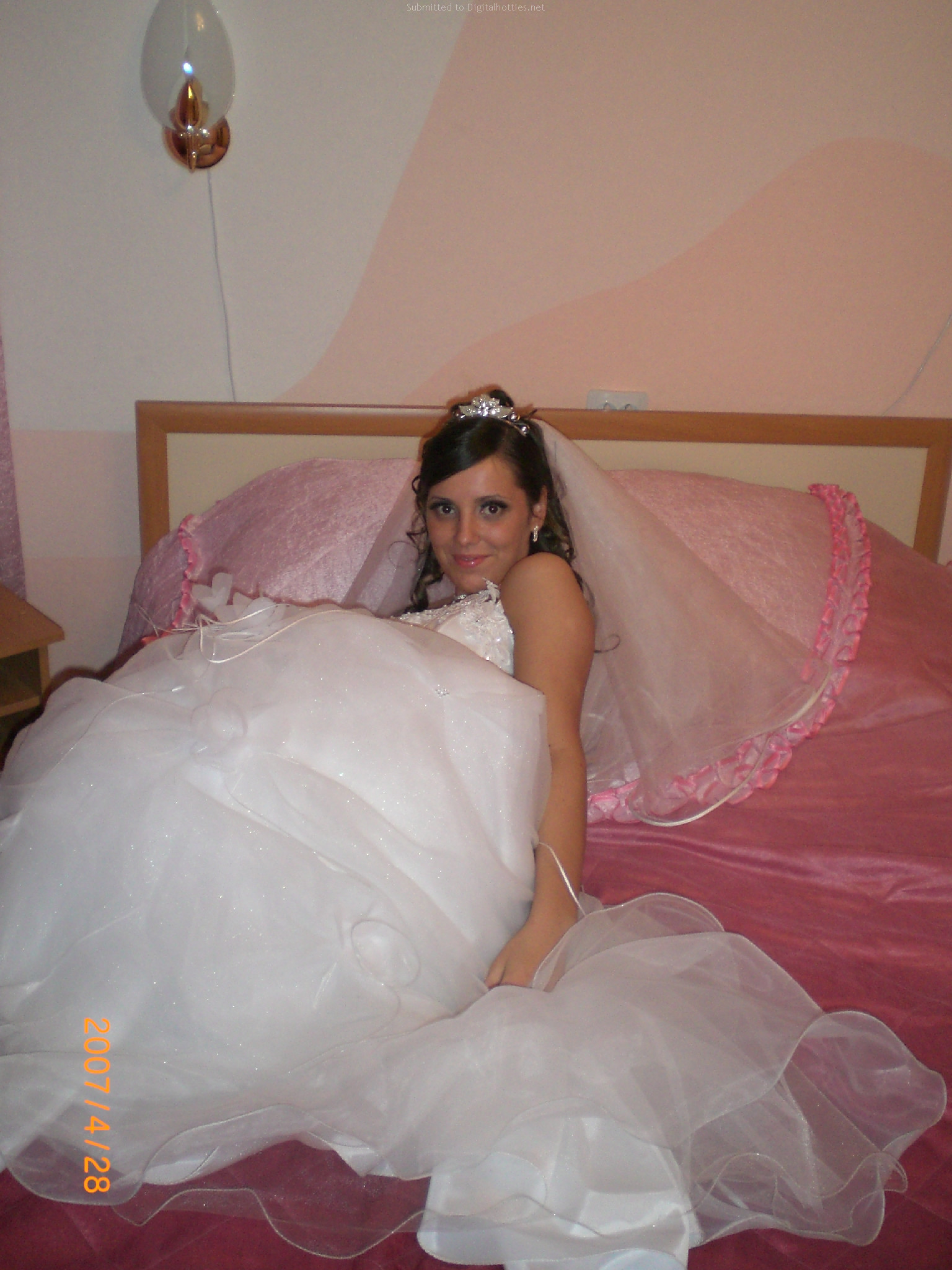 Amateur Brunette Wedding - Amateur Nonnude Brunette Bride Wearing Stockings in Bed